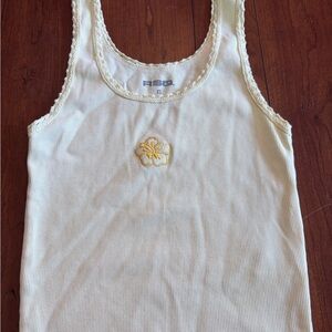 RSQ Tank Top Yellow Hibiscus w/Floral embroidery. SZ S summer festival